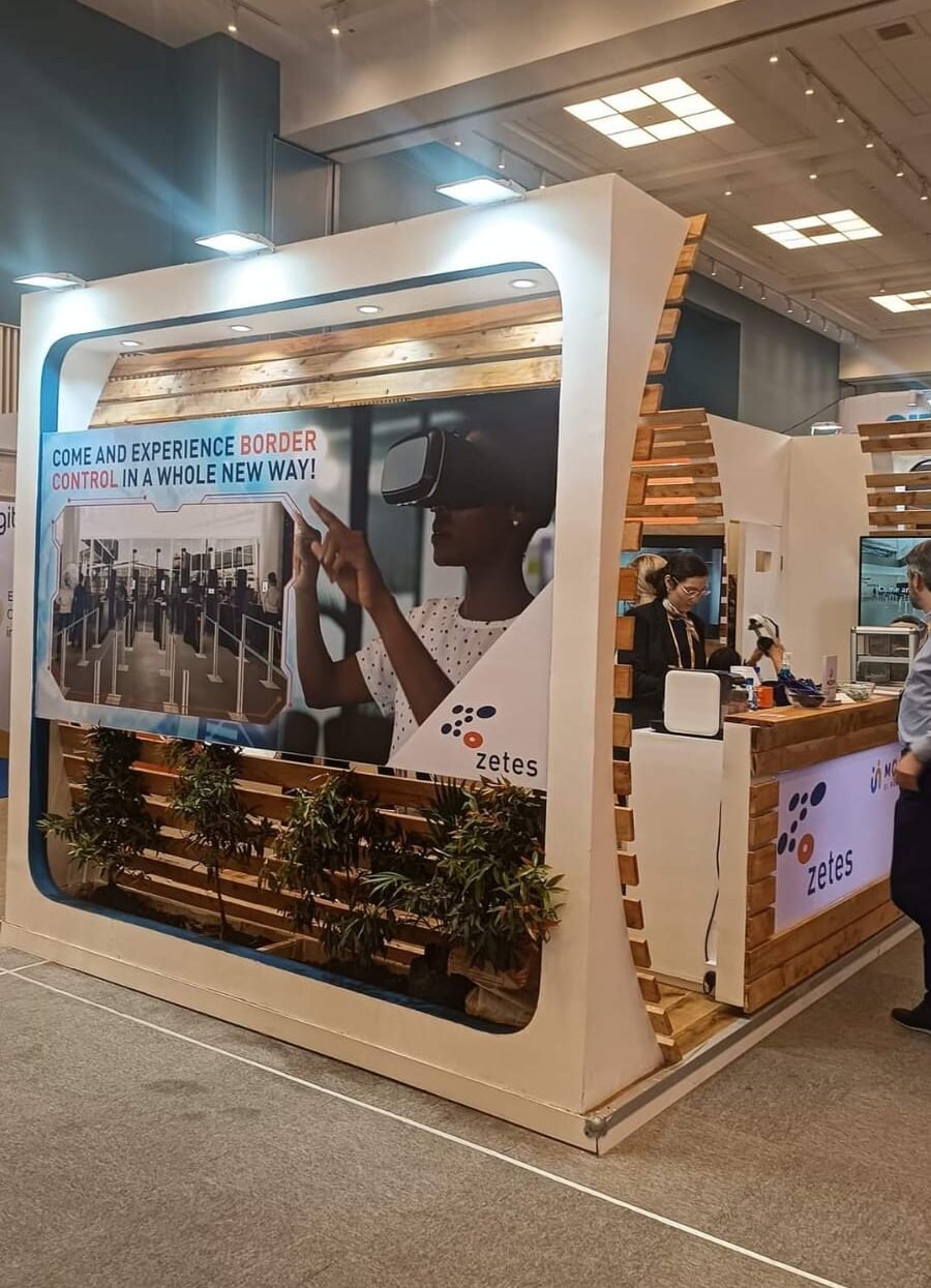 Stand builder in Dakar installing exhibition booth