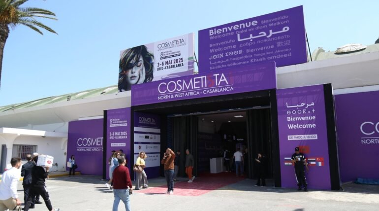 Custom-designed exhibition booth at Cosmetista Expo 2026 in Casablanca by ExhibitStandBuilder.