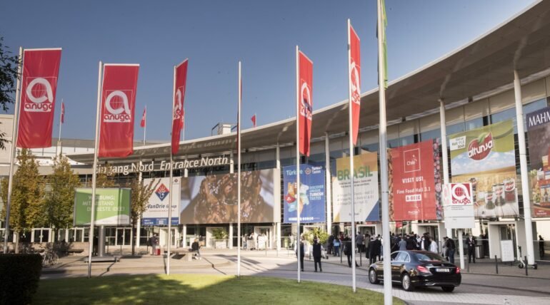 Custom-designed exhibition booth at Anuga 2025 in Cologne by ExhibitStandBuilder.