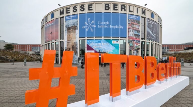 Custom-designed exhibition booth at ITB Berlin 2026 by ExhibitStandBuilder.