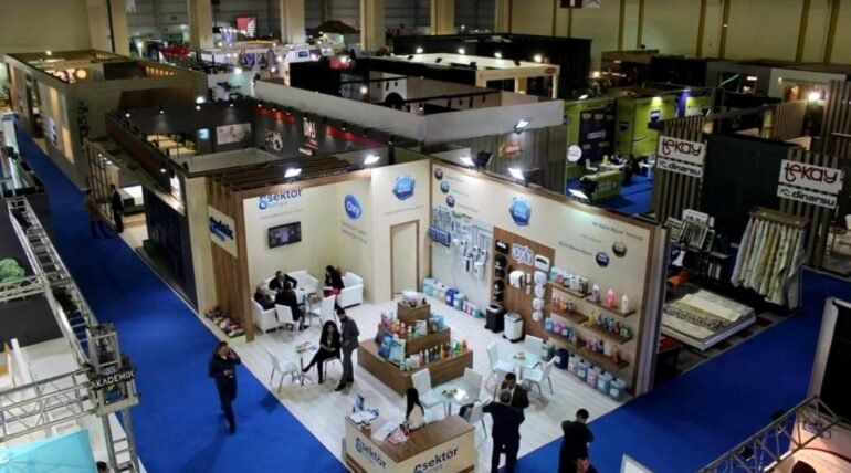 Custom-designed exhibition booth at Anfas Hotel Equipment 2025 in Antalya by ExhibitStandBuilder.