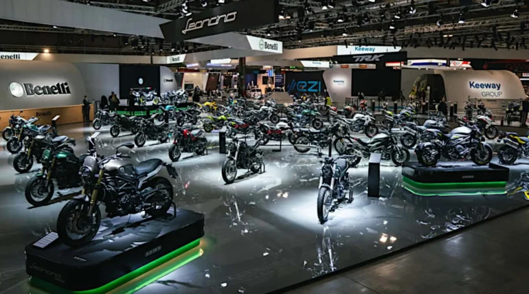 Custom exhibition booth at EICMA Milan 2025 by ExhibitStandBuilder