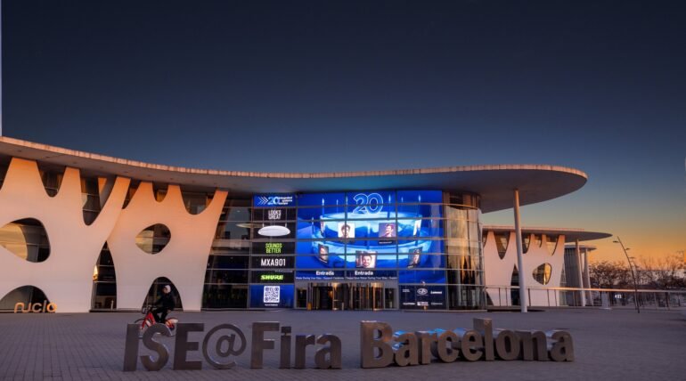 AV demo booth at ISE Barcelona 2026 by ExhibitStandBuilder