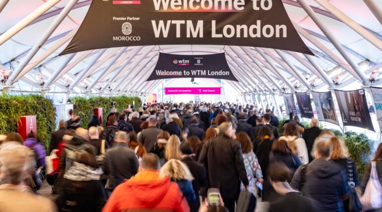 Immersive destination booth at WTM London 2025 by ExhibitStandBuilder