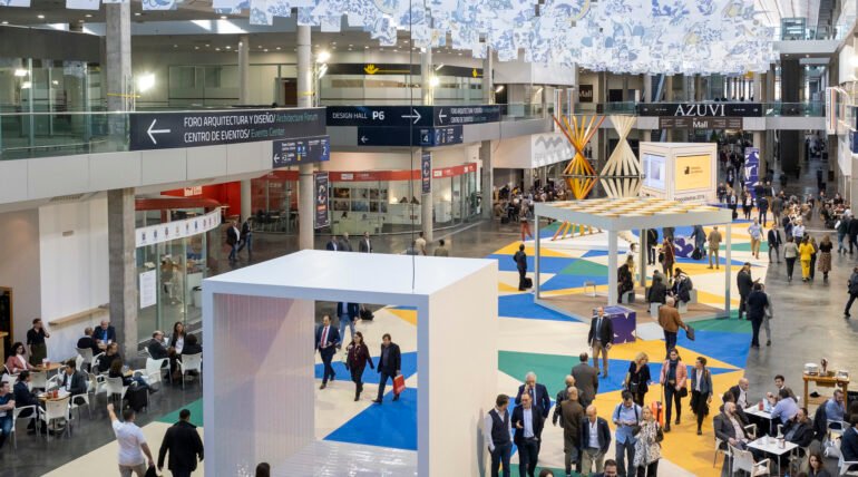 Ceramics demo booth at Cevisama Valencia 2026 by ExhibitStandBuilder