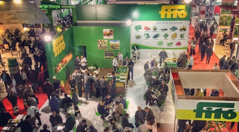 Custom-designed exhibition booth at Growtech Eurasia 2025 in Antalya by ExhibitStandBuilder.
