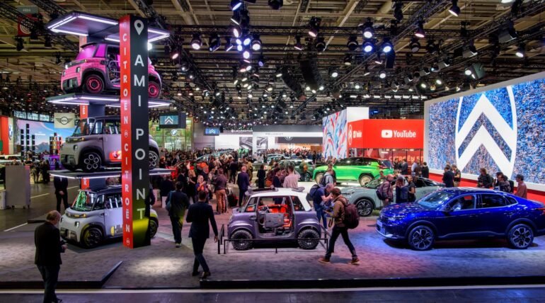 Custom-designed exhibition booth at Paris Motor Show 2026 in Paris by ExhibitStandBuilder.