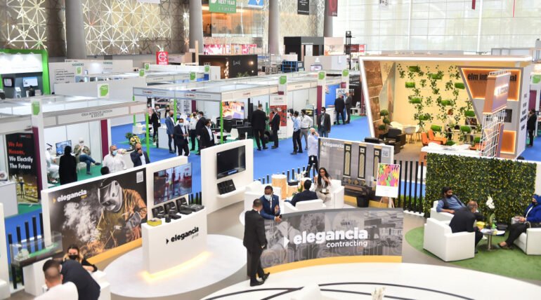 Custom-designed exhibition booth at Project Qatar 2026 in Doha by ExhibitStandBuilder.